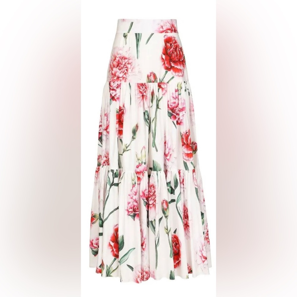 Dolce & Gabbana carnations floral-print tiered maxi skirt. Brand New, With Tags!